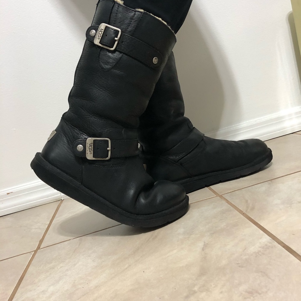 UGGs women leather waterproof black boots  - 6